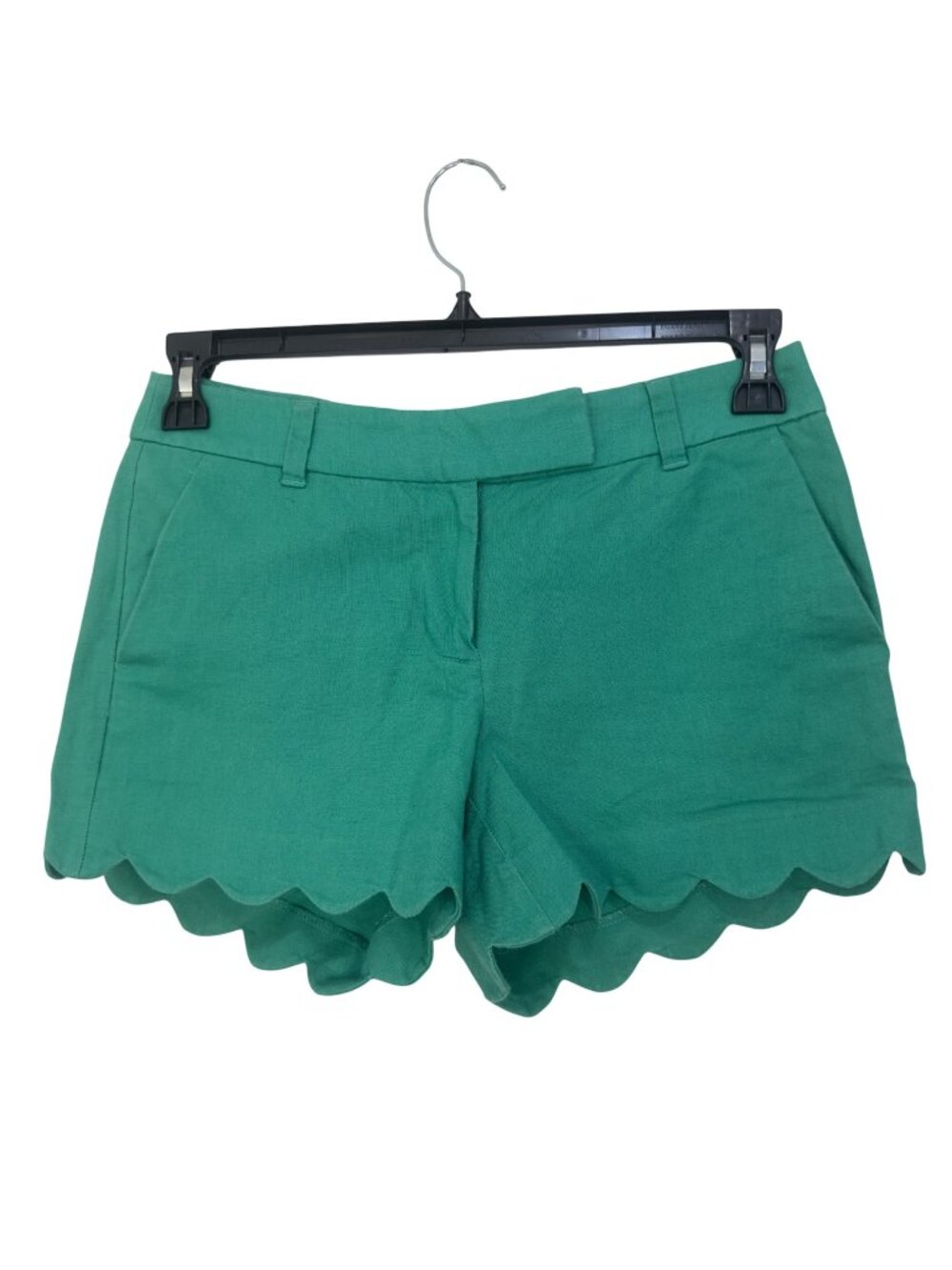 J.Crew Womens Green Scallop Hem Shorts Size 2 Linen Blend